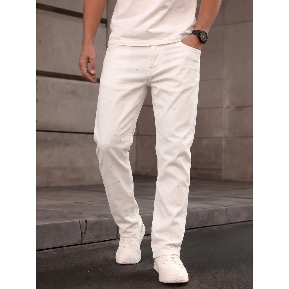 AG Adriano Goldschmied Mens White Paint Splatter Slim Jeans 32 Designer Summer